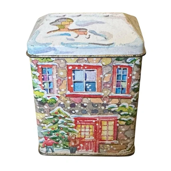 Lillian Vernon 1998 Festive Holiday Tin with Winter Scene - Picture 1 of 8